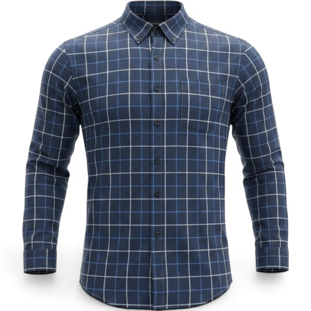 George Mens‎ XL Navy Blue White Windowpane Grid Button Down Shirt Long Sleeve